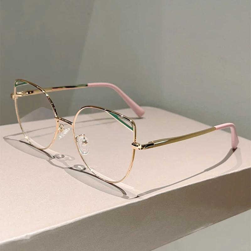Oversized Cat Eye Glasses Women New Vintage Metal Rim Blue Light Blocking Eyeglasses Trendy Fashion Design Optical Frames