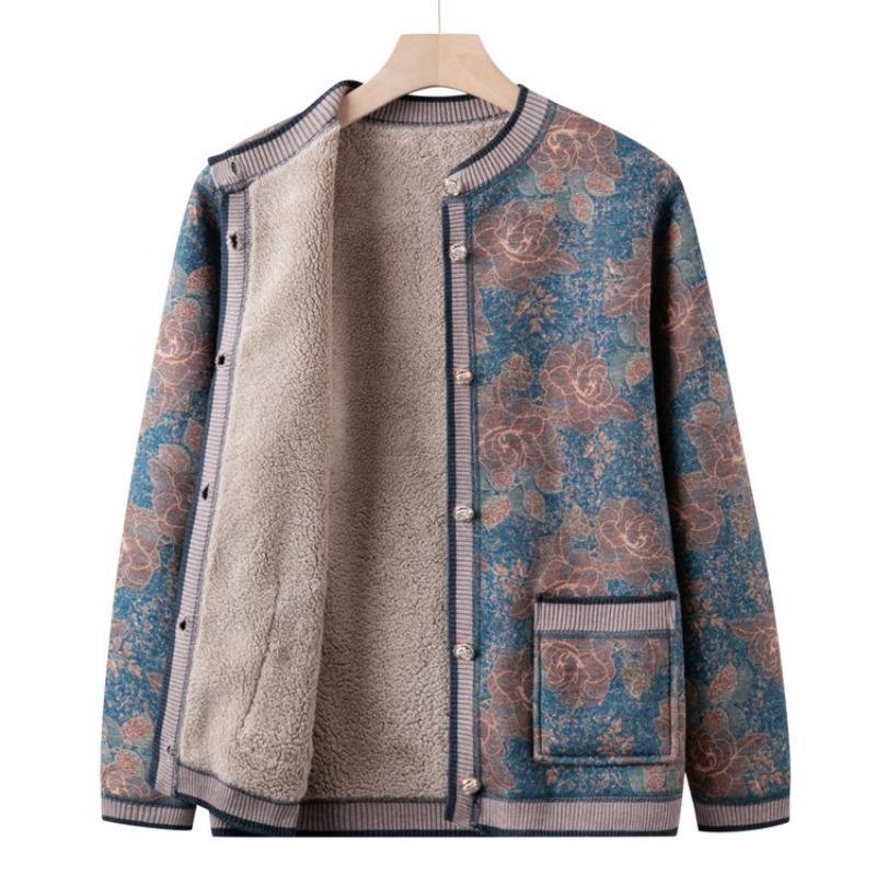 Middle-aged and Elderly, Piled and Thickened Autumn and Winter Knitted Sweater, Female Mother's New Cardigan Sweater, Grandma's Autumn Coat