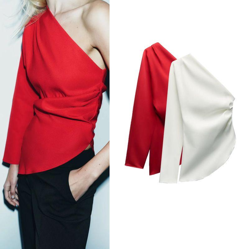 Fall and Winter New Arrival French Style Design Niche Style Cold-Shoulder Sleeveless Ruched Decoration Asymmetric Tops 0264840