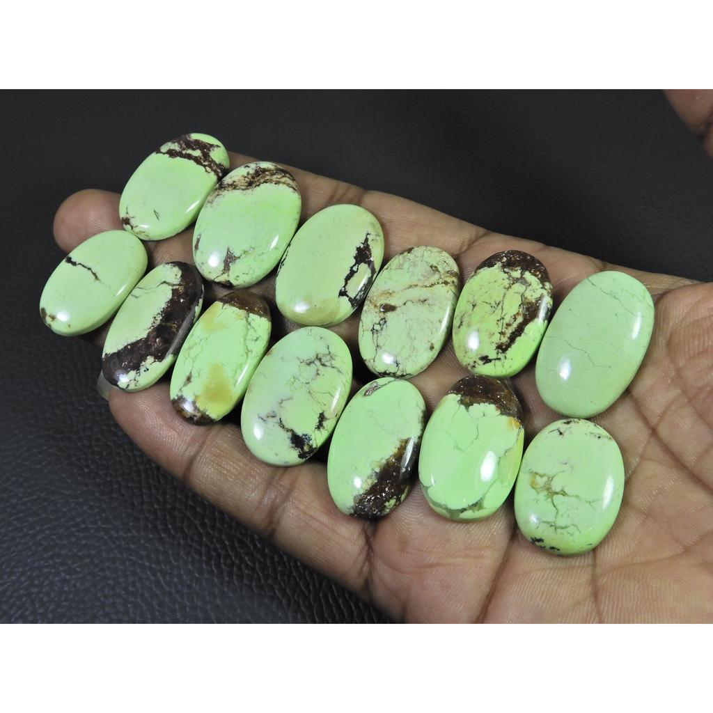 310Cts. Natural Lemon Chrysoprase Oval Cabochon Loose Gemstone 13 Pcs Lot C-2510