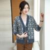 Gestrickte Strickjacke Damen kurz neu gestreift V-Ausschnitt kleiner Pullover Jacke Herbst und Winter