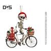 Weihnachts-Totenkopf-Ornament, Weihnachtsmütze, Skelett, Fahrradfahren, Acryl-Anhänger, Weihnachtsbaum-Hängedekoration für Innen- und Außendekoration