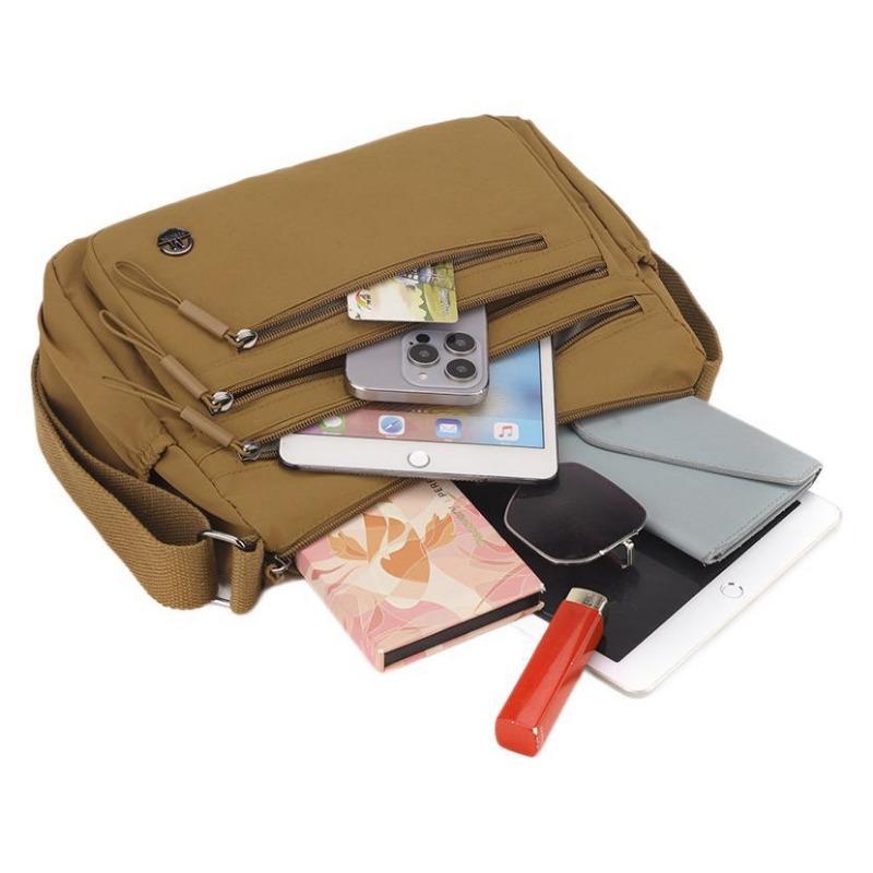 Texture Versatile Solid Color Multi-pocket Practical Nylon Cloth Bag New Solid Color Casual Oblique Span Shoulder Bag