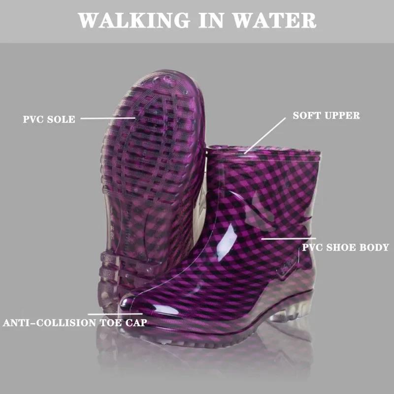 Black Polka Dots Women's Rain Shoes Waterproof And Non-slip Kitchen Work Rubber Shoes Pvc Short Tube Rain Boots Summer Shoes