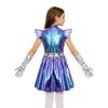 Girls Alien Cosplay Dress Metallic Hollow Out Flying Sleeve Back Zipper Ruffled Dress Gloves Robot Outfit