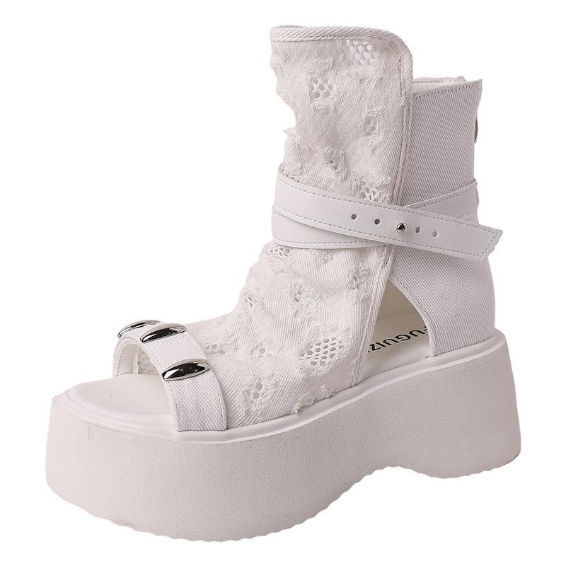 Retro design hollow short boots breathable fashion cool boots women's summer fashion niche versatile open-toed platform sandals