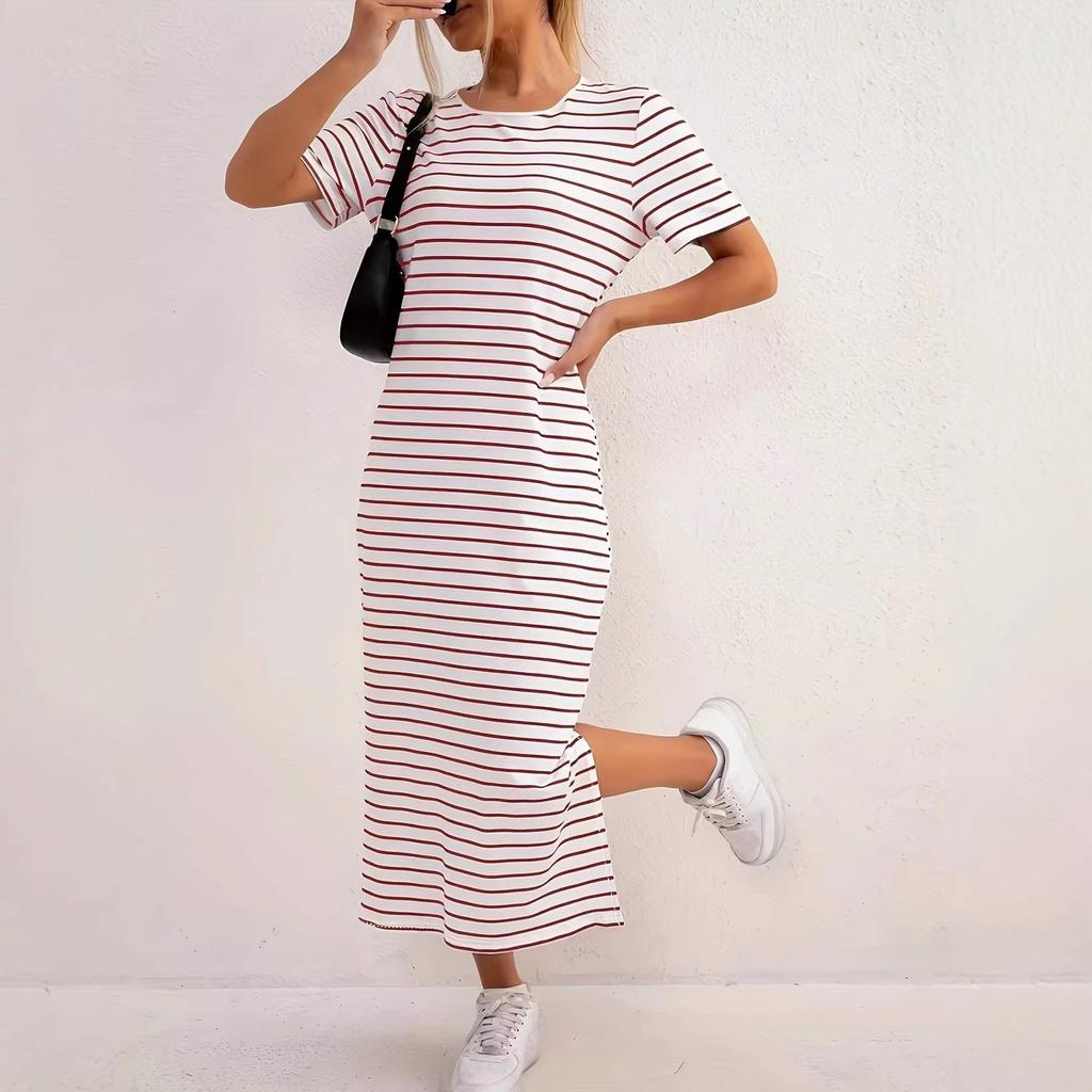 Spring and summer, new European and American, split design women's fashion striped jumpsuit