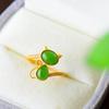 Adorable Cat Ring with Green Stone - Simple Hetian Jade Style
