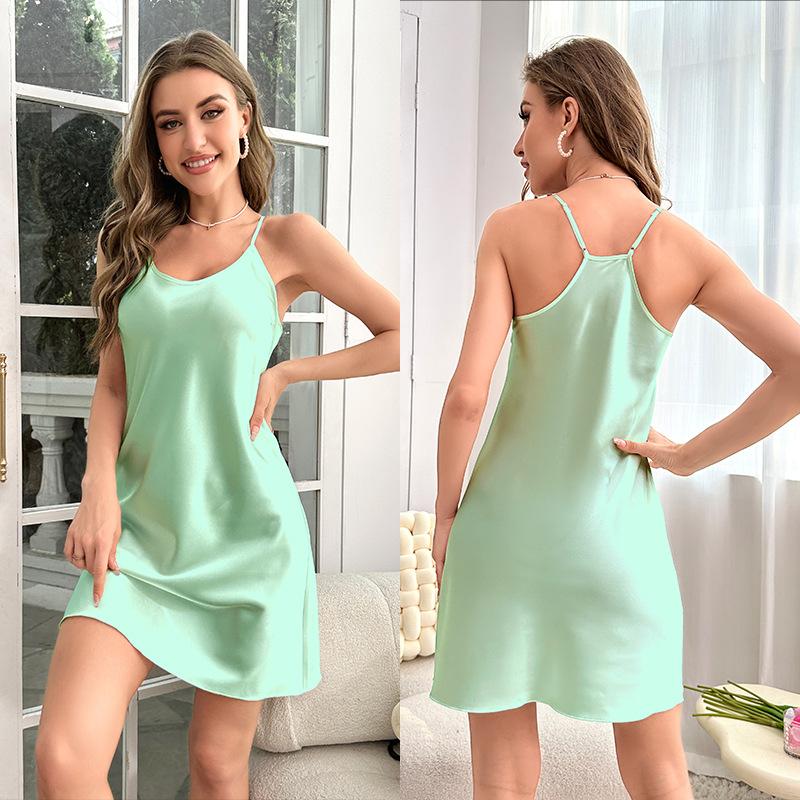 Sexy Nightgown Satin Home Clothes New Ice Silk Pajamas Women Summer Dress Suspenders