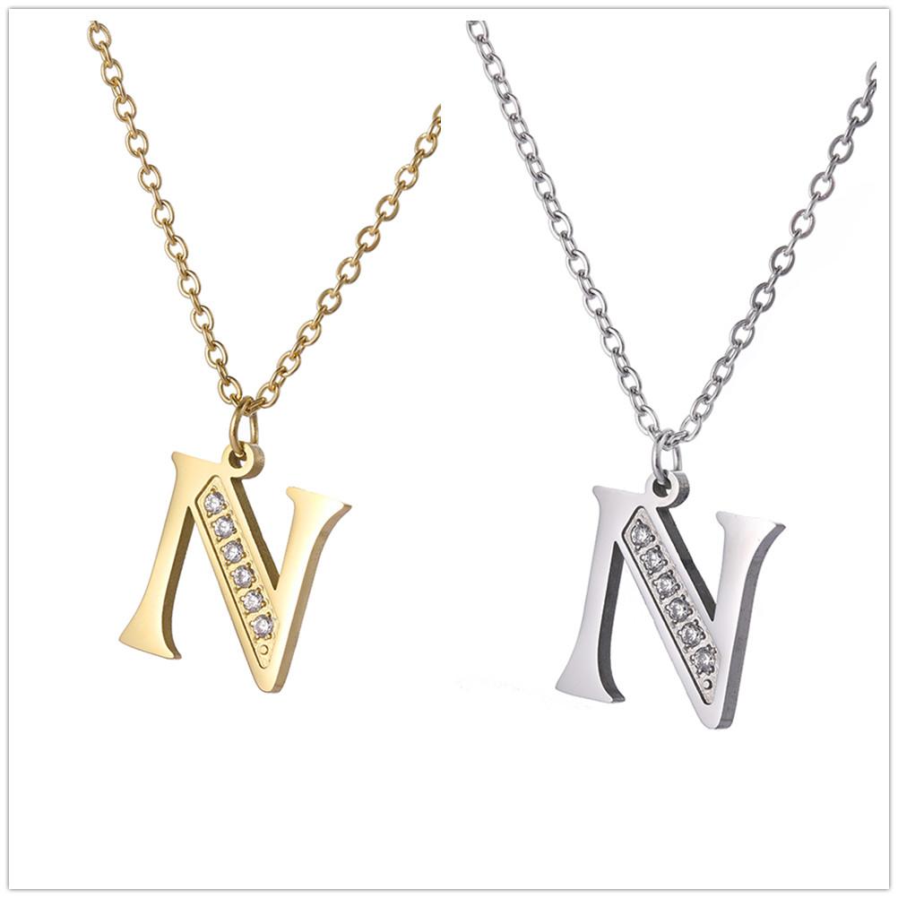 My Shape A-Z Letters Necklaces Girls Initials Alphabet Gold Color Chains Stainless Steel Rhinestone Name Pendant Choker Jewelry
