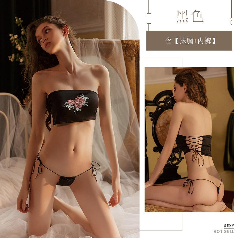Sexy Lotus Embroidered Belly Pocket Muse Summer and Autumn Large Size Straps Pajamas Pajamas Bed Tease Uniform Set