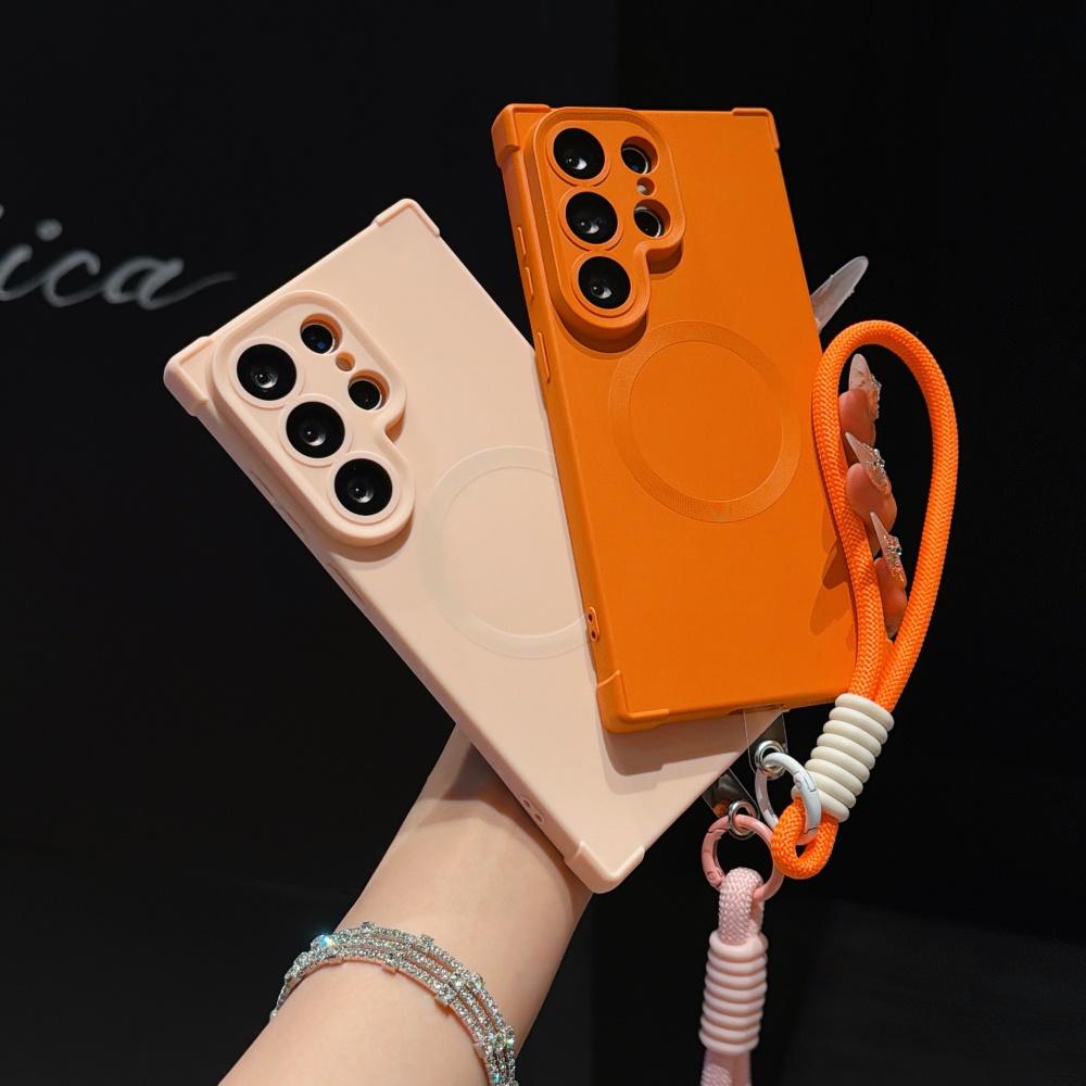 For  Matte Lanyard Soft TPU Case for Samsung Galaxy S26 S2 Ultra S24 Plus Lens Protector Wrist Strap Airbag Bumper Cover