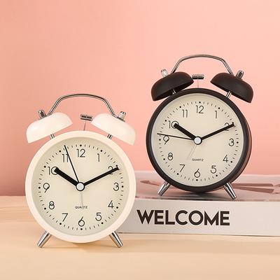 Extra-Loud Alarm Clock For Heavy Sleeper Student Time Manager Mini 3.8 Inch Twin-Bell Table Clock With Night Light for Students