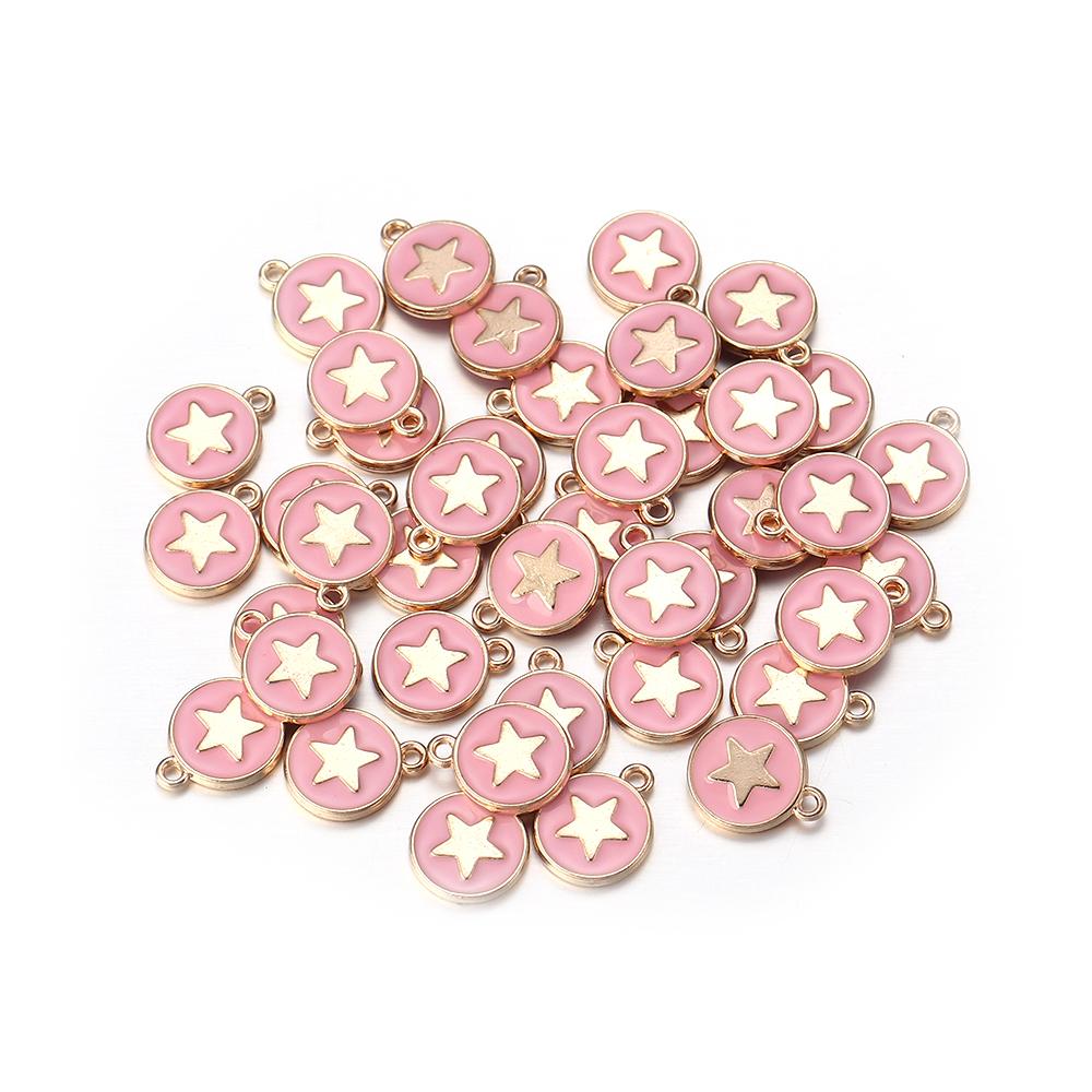 

10Pcs/Lot Star Enamel Charms Round Alloy Pendants Double Side Pentagram Pendants DIY Earrings Necklace Jewelry Making Supplies рожевий