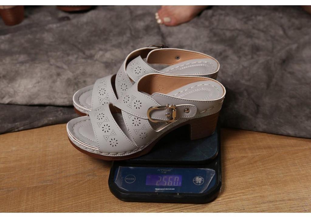 2026 Summer Plus Size Women's Roman Sandals: Chunky Heel, One-Strap, Hollow Design