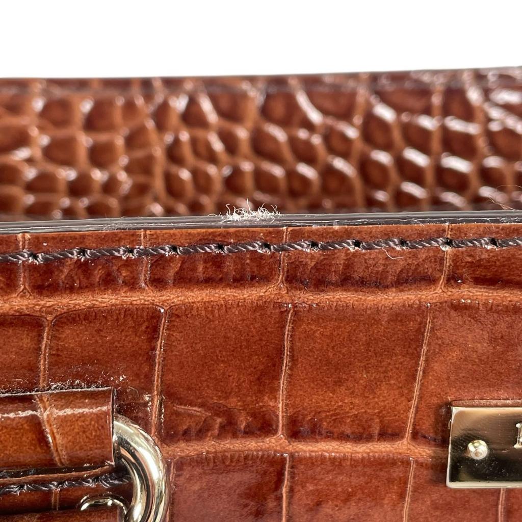 Kate Spade New York Croco Embossed Handbag Leather Brown Women Used