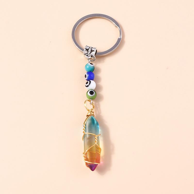 Natural Turquoise Stone Keychain Antique Silve Metal Keyrings Quartz Crystal Key Chains Gift DIY Handbag Jewelry Accessories
