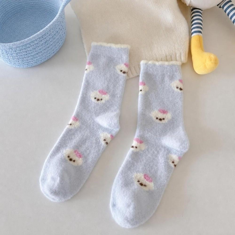 Weiche Acryl-Plüschsocken Wadenhoch Cartoon-Socken Niedliche Flauschsocken Für Damen