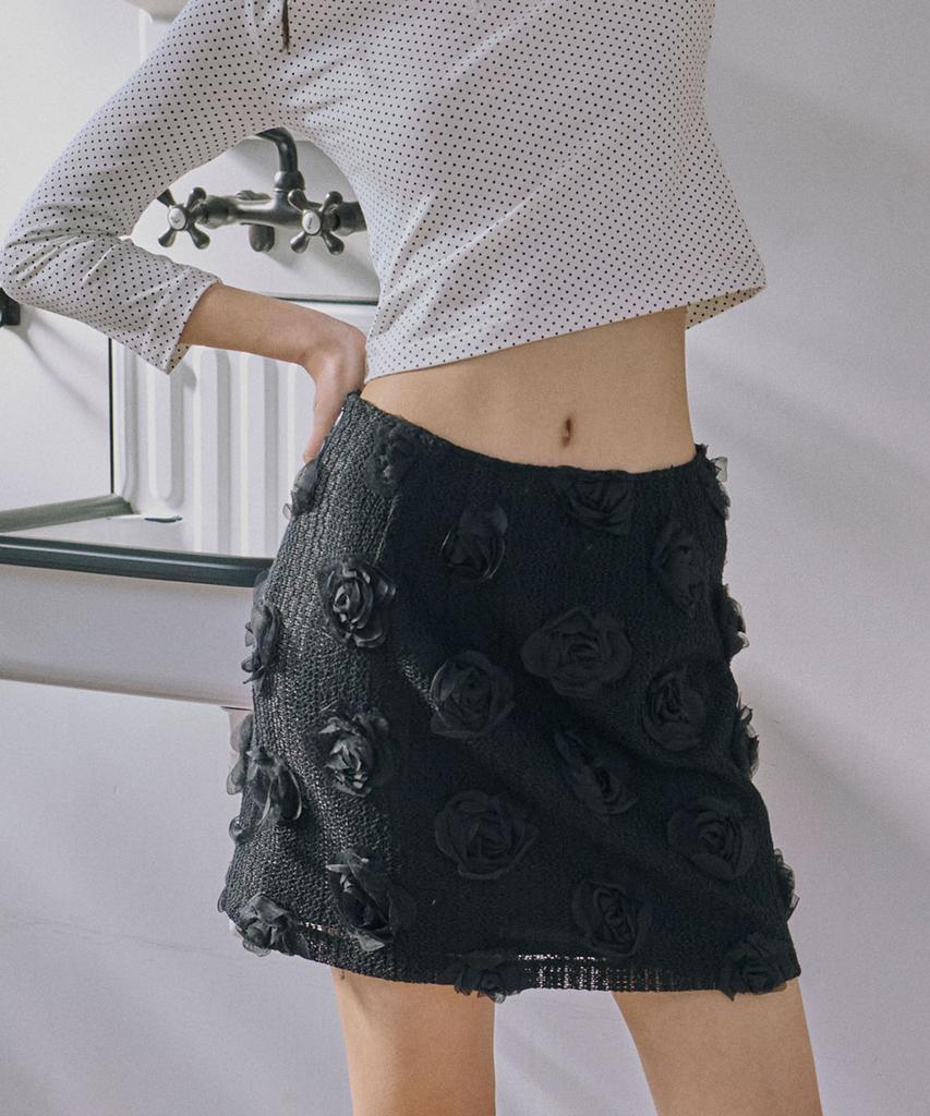 Jun Jun Space Flower Appliqué Mini Skirt_Black
