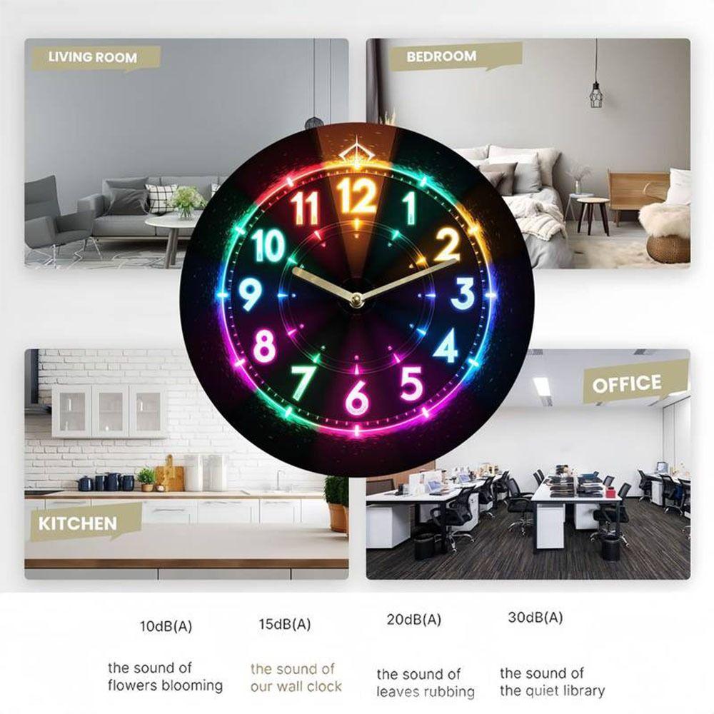 Round Wall Clock 2D Flat Electronic Color Clock Creative Wooden Alarm Clock Kids Learning