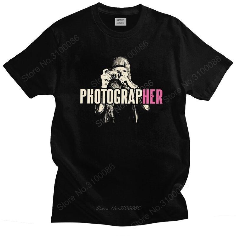Unisexs Photographer Girl T Shirts Short Sleeves Cotton Tshirt Unique Tshirt Designer Camera Photography Tee Loose Fit Apparel