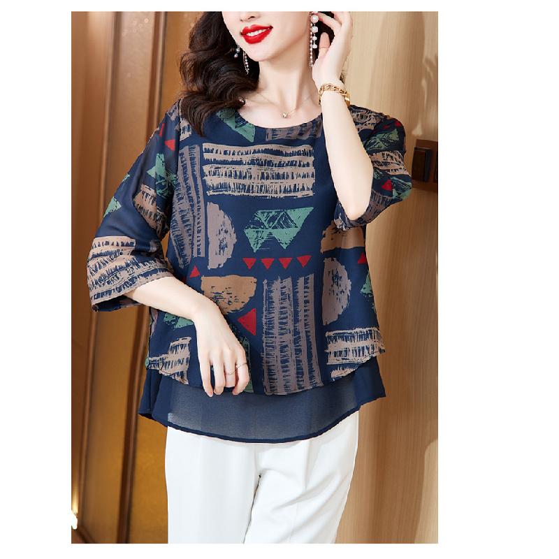 New Fashion Casual Short-sleeve Chiffon Blouse for Women, Summer Loose-fitting Pullover Plus-size Top