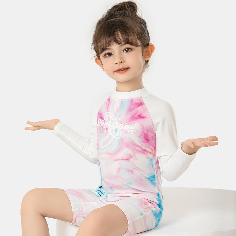 Kids' INS Style Long-Sleeve Sun Protection One-Piece Swimsuit