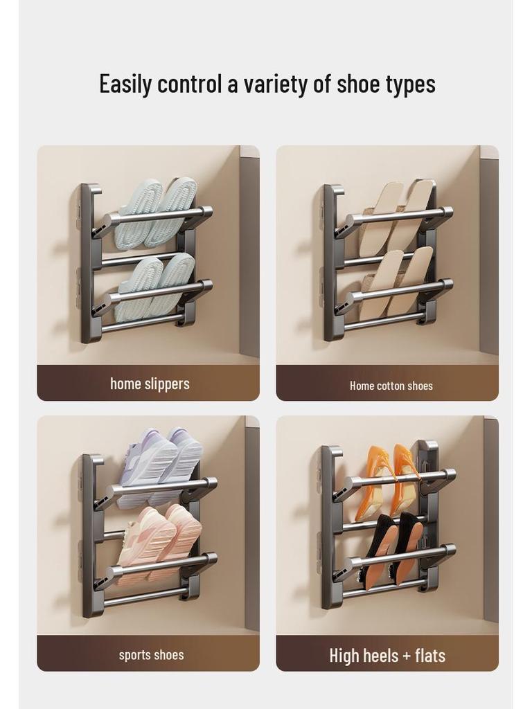 Wall-Mounted Foldable Slipper Rack: Non-Punch, Multi-Layer Shoe Storage for Bathroom Doors