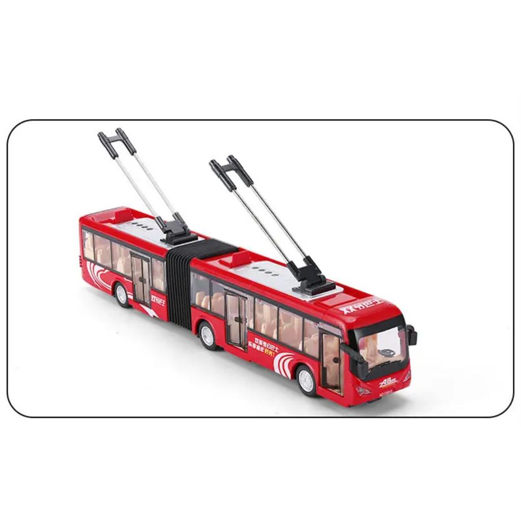 Electric Tourist Toy Traffic Trackless Bus Alloy Passenger Car Model Metal Double Section City Bus Model Sound Light Kids Gifts