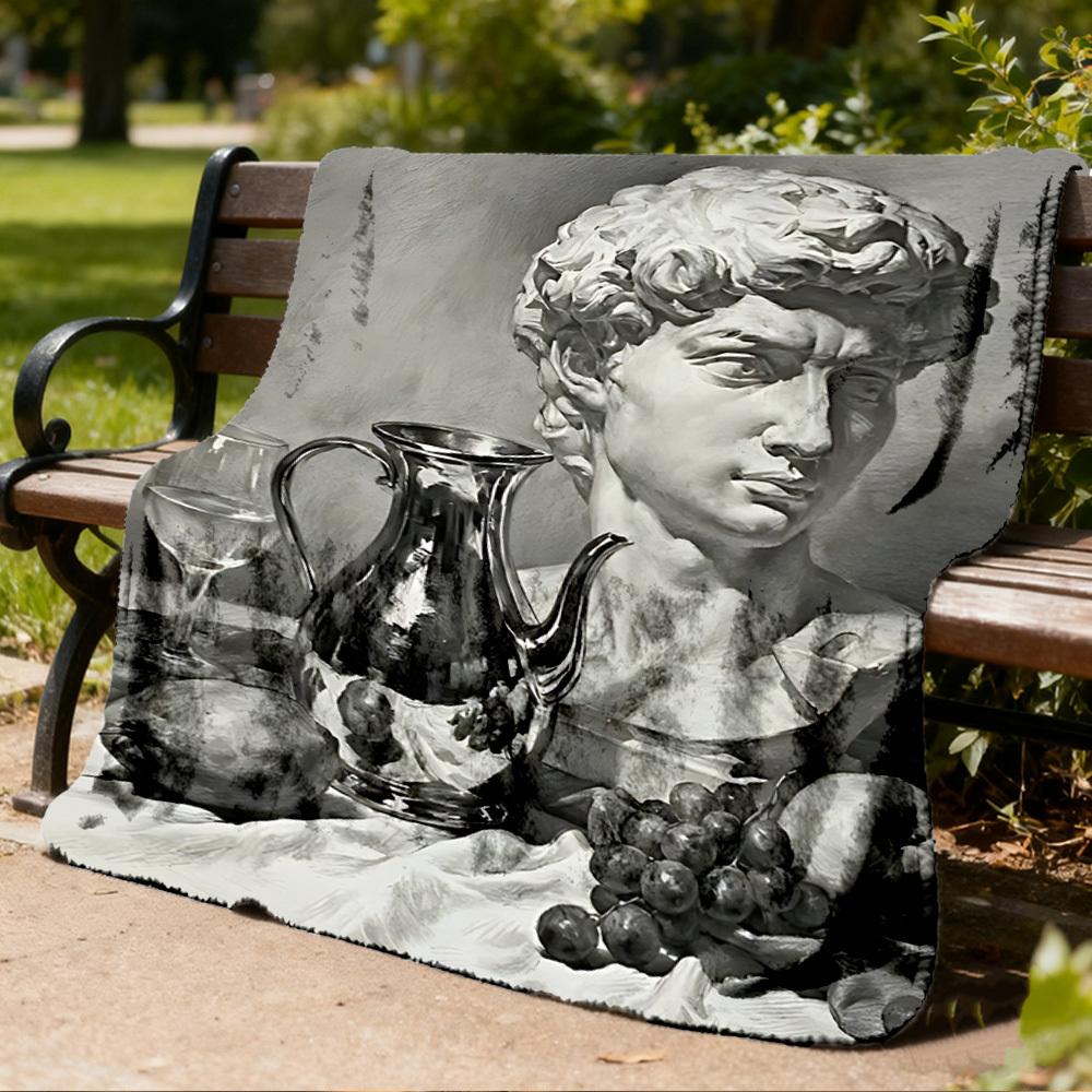 1pc Statue Sculpture Outdoor Flannel Blanket Soft All Season Polyester Throw , Perfect for Picnics & Travel , Picnic Accessory
