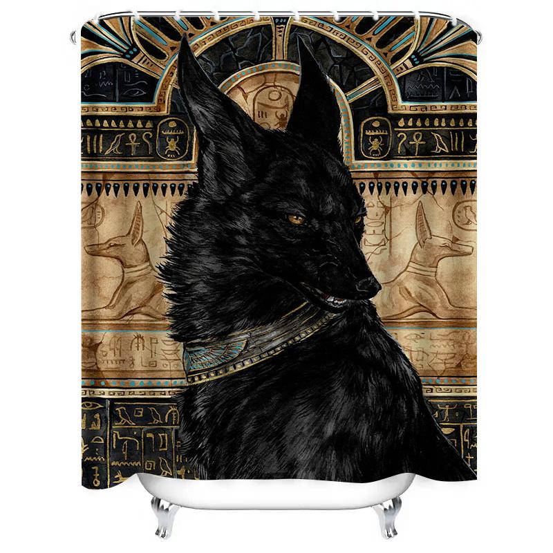 Luxury Egyptian Style Black Wolf Print Shower Curtain for Bathroom Decor Modern Waterproof Fabric with Rod Pocket Size Customiza