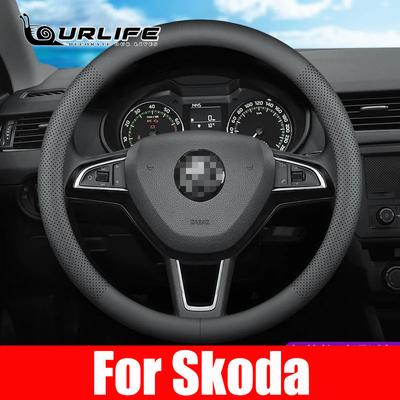 38CM deri Araba Direksiyon Simidi Kılıfı Skoda Octavia A5 A7 Rapid Spaceback Fabia Kodiaq Superb YETI Karoq Kamiq