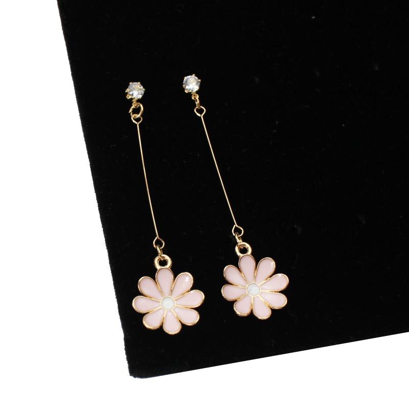 

Delicacy Pink Color Daisy Sunflower Drop Earring for Women Long Dangle Simple Everyday Holiday Birthday Gift Beautiful Zircon