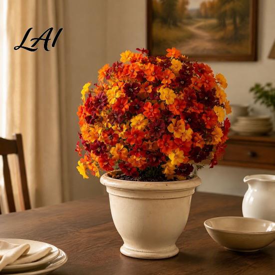 Decorative Faux Botanicals for Bedroom Artificial Fall Flowers Outdoors Fake Autumn Topiary Ball UV Resistant Mums with Ground Plants Home