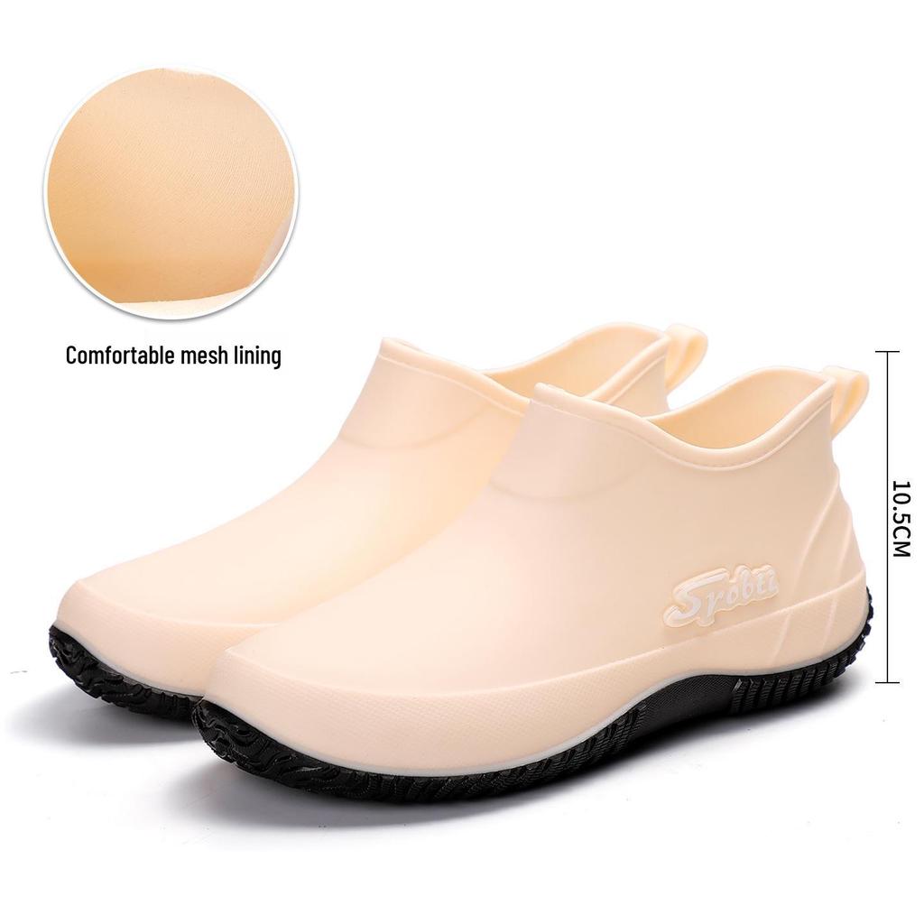 Women's Korean Style Non-slip Cotton Rain Boots - Short, Waterproof, Low-top, Fashionable with Thick Sole