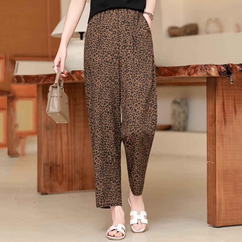 Women's Plus Size Leopard Print Wide Leg Pants, Casual Loose Fit Elastic Waist Trousers (XL-5XL)