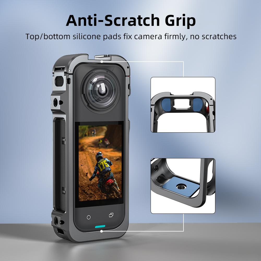 FLYMILE Für Insta360 X5 Schutzkäfig Multifunktionale Erweiterung Metallrahmen mit Blitzschuh, 1/4" Schraube