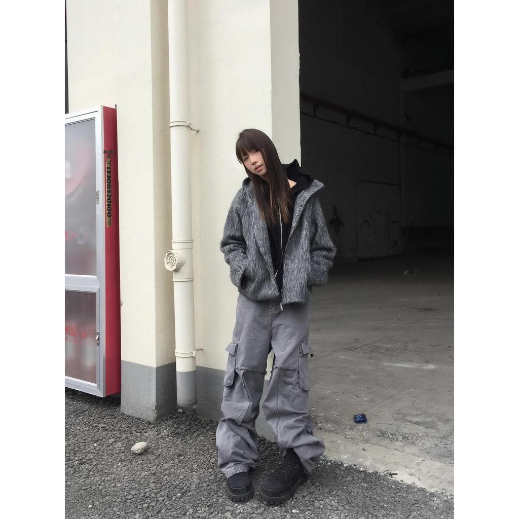 70% Wool Full-Zip Mohair Hooded Sweater Jacket for Autumn/Winter