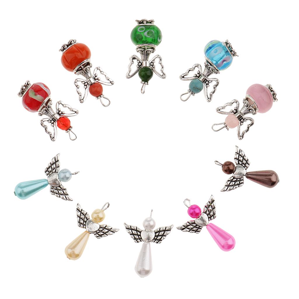 60 Pieces Mixed Silver Angel Butterfly Charms Pendants Faceted Beads