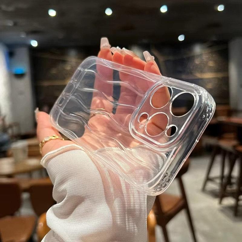 Husa de telefon transparenta cu ondulare de apa moale pentru iPhone 11 12 13 14 15 Pro Max Husa de protectie din silicon rezistenta la socuri