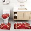 4-teiliges Duschvorhang-Set mit rotem Hintergrund und Weihnachtsstil für Badezimmer, rutschfeste Badezimmerteppiche, Deckel, Toilettendeckel, Badematte, Badezimmer-Set