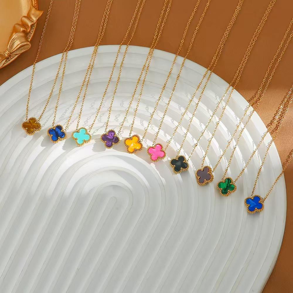 Ladies' Titanium Steel Colorful Lucky Clover Necklace Non Fading Clavicular Chain