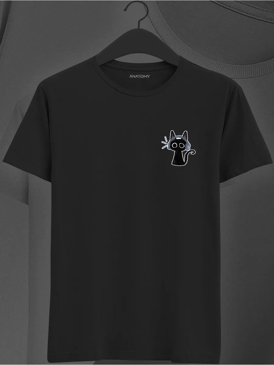 Black T-shirt with cat print S