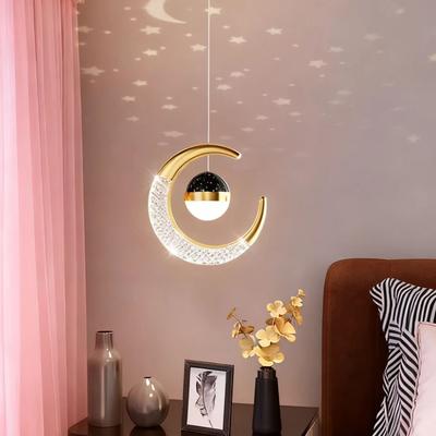 LED Gold Acrylic Moon Bedside High Translucent Shade Pendant Light for Dining Room, Bedroom Home Decor, Adjustable Pendant