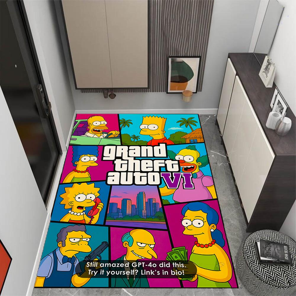 Tappeti Antiscivolo a Tema Mashup Simpsons Gta Vi - Arredamento per la Casa in Poliestere, Adatti per Camere da Letto, Soggiorni, Ingressi, Studi e Decorazioni