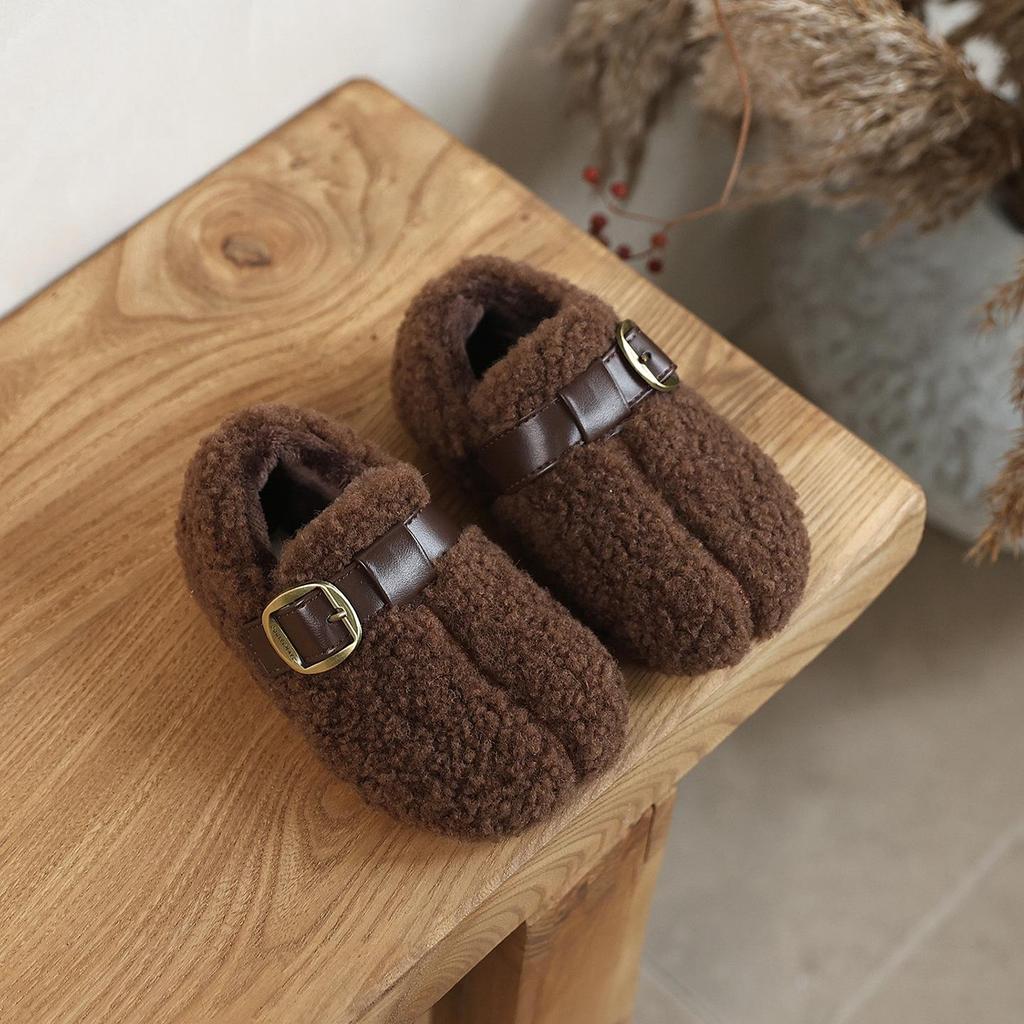 Girls' Furry Moccasins: Plus Velvet Flat Slip-on Mary Jane Cotton Shoes for Autumn/Winter 2025