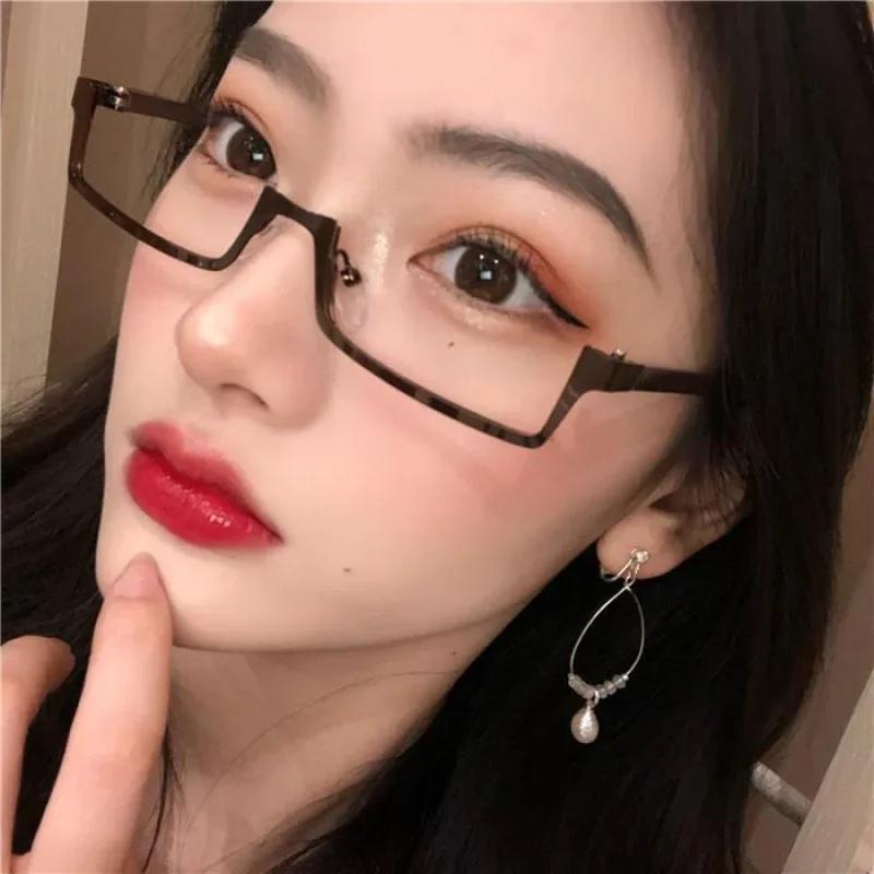 Yiran Glasses Women's Light/Purple Personality Half Frame Glasses Square Anime Cosplay Glasses Frame No Lenses Lolita Y2k Fake Glasses Frames For