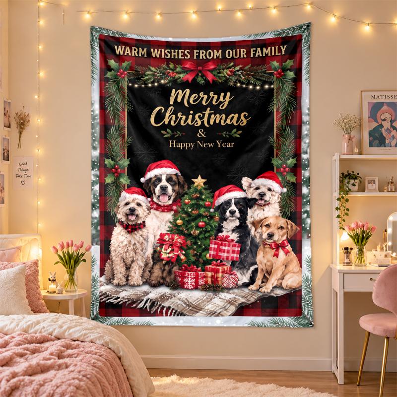 Weihnachtlich bedruckter Wandteppich für Schlafzimmer Wohnzimmer Wanddekoration Feiertagsgeschenk