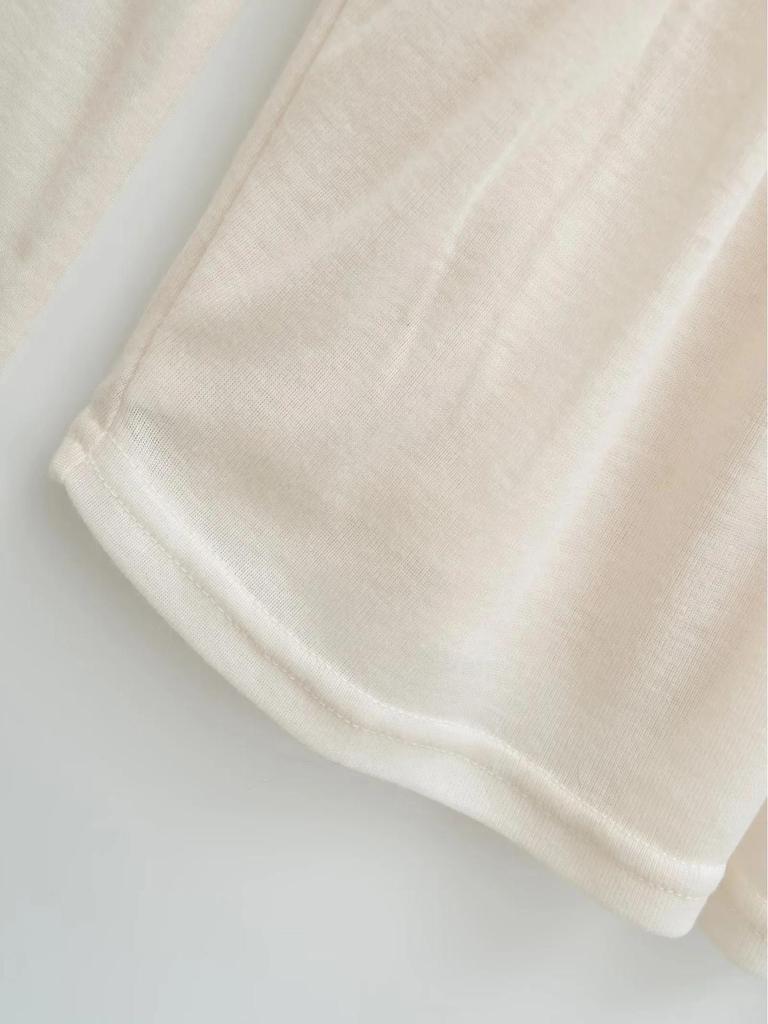 Double-Layer Lace Applique Comfortable Pleated U-Neck Long-Sleeve Feminine Waist-Slimming T-shirt
