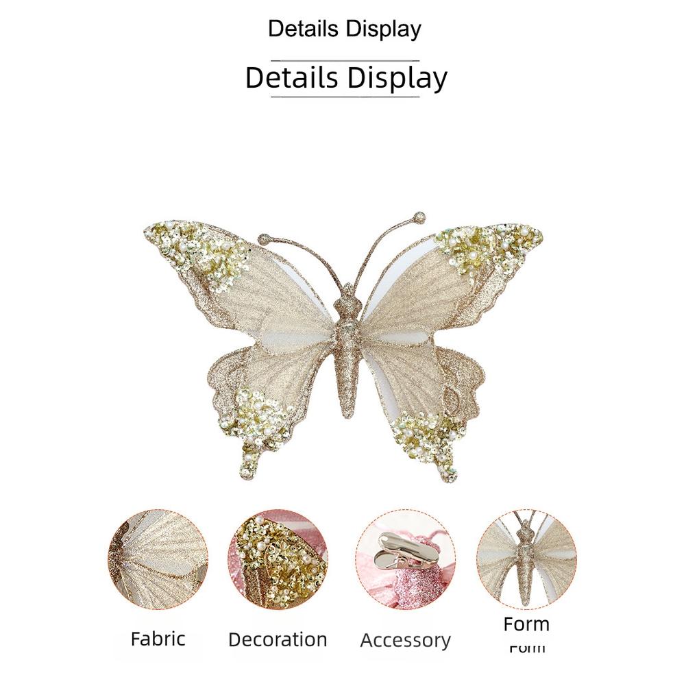 Holiday Decor Large Butterfly Ornament with Glitter Rhinestone Lightweight Plastic Pendant for Christmas For Tree Use